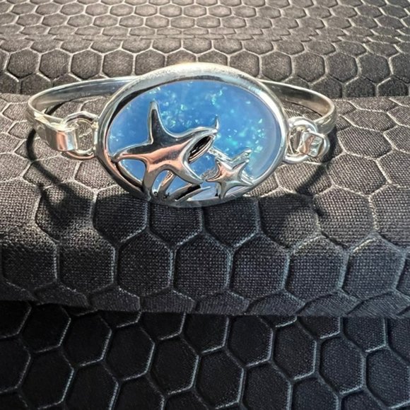 Star Fish Bracelet with Blue Sea Glass 18K White Gold Plated - Picture 1 of 1